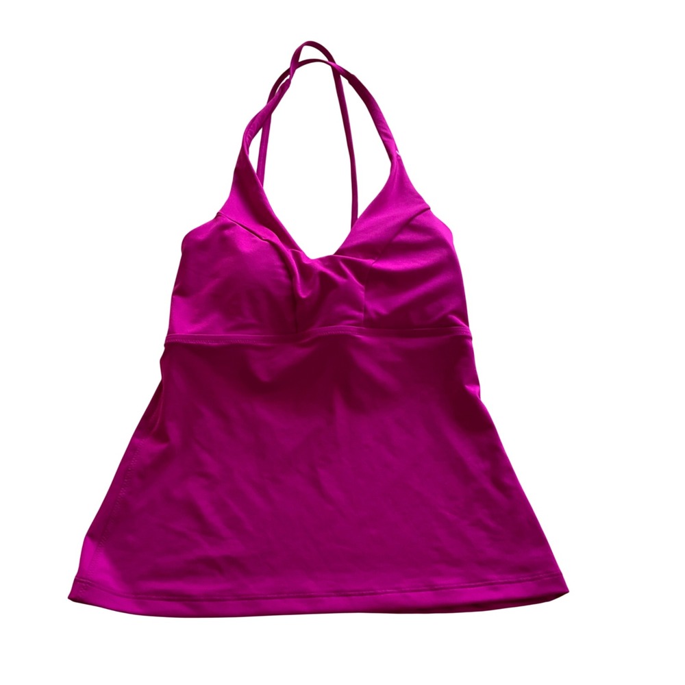 Athleta‎ Triangle Tankini Women S Pink Halter Lace Up Back Swim Top